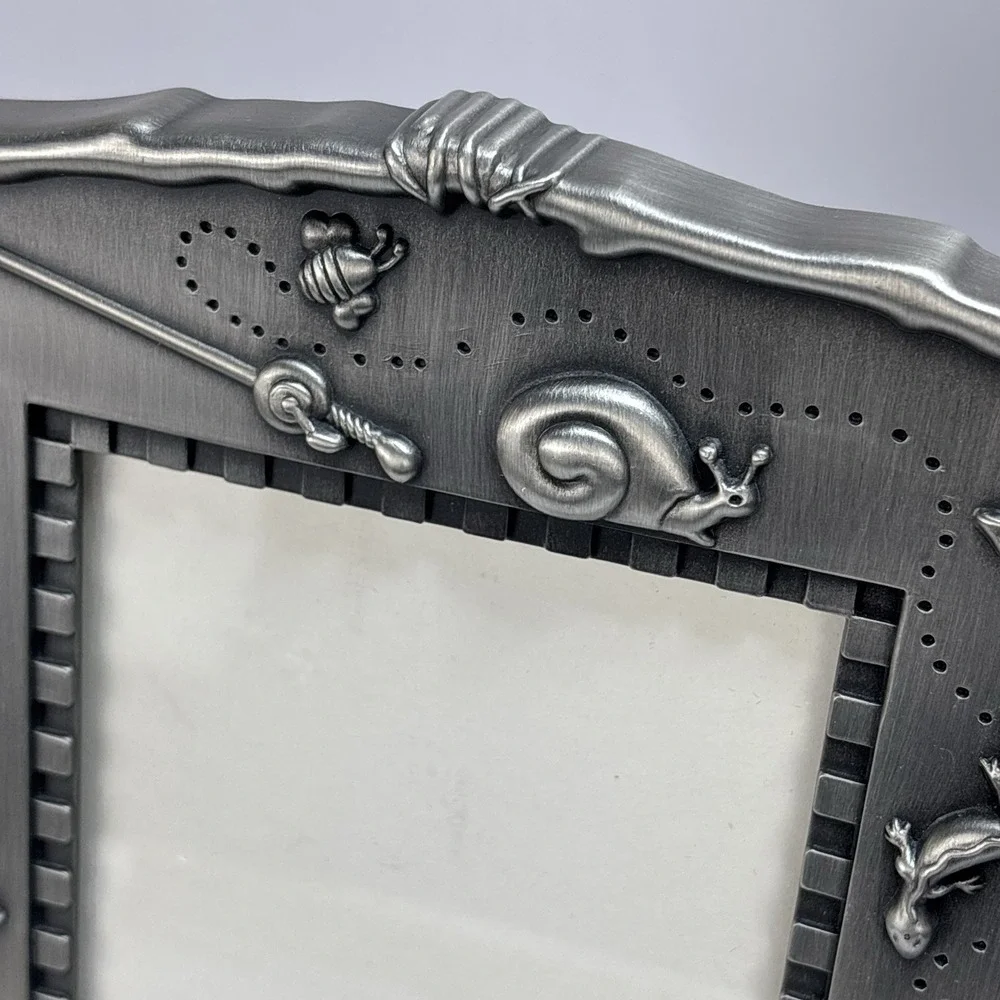 Burnes Of Boston Picture Frame Pewter Boys Outdoor Fishing Snail Lizard